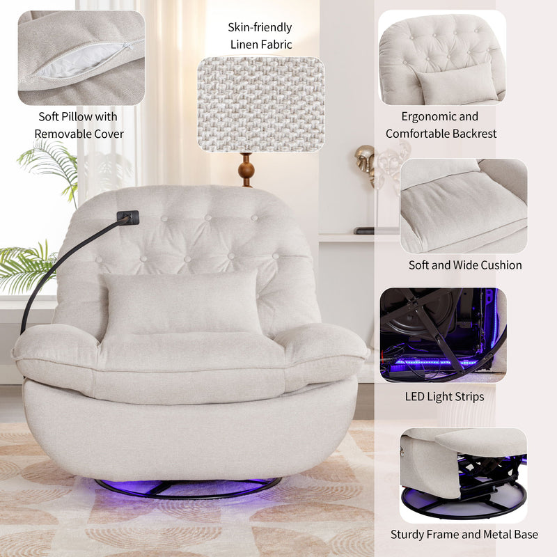 270° Swivel Power Recliner With Voice Control - Bluetooth Music Player, USB Ports, Atmosphere Lamp, Hidden Arm Storage And Mobile Phone Holder For Living Room, Bedroom, Apartment