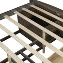 Full Size Wood Daybed with 2 Bedside Cabinets, Upper Shelves and 4 Drawers, Antique Brown