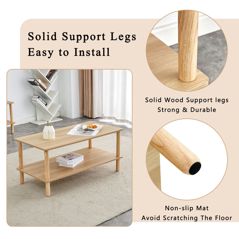 Modern 2 Tier Coffee Table With Open Storage Shelf For Living Room