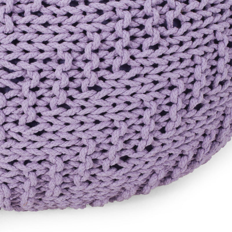 Bordeaux - Knitted Cotton Round Pouf Ottoman
