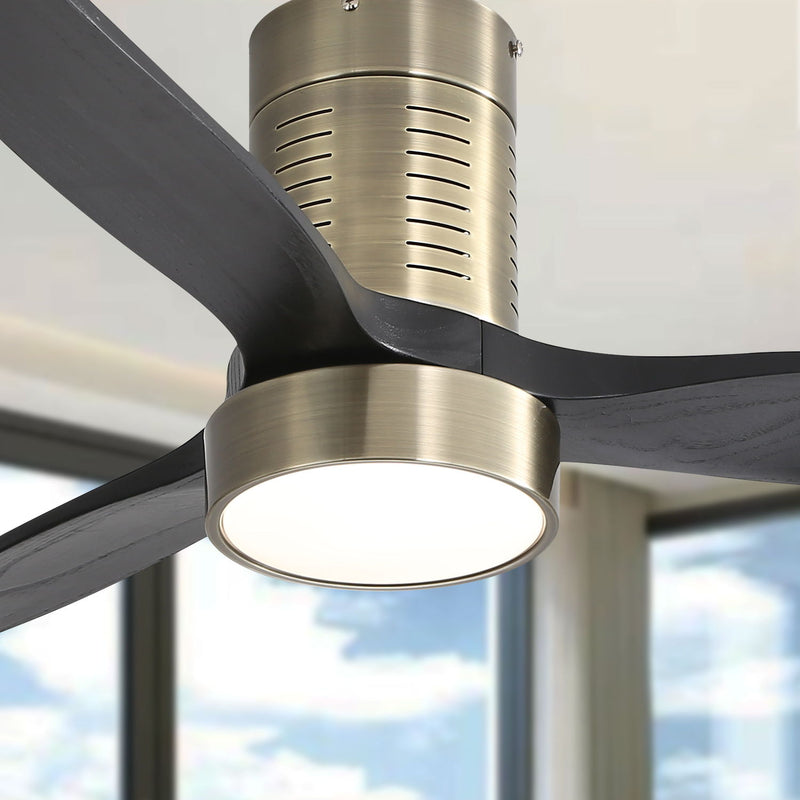 Indoor Flush Mount Ceiling Fan With 3 Solid Wood Blades Remote Control Reversible Dc Motor With LED Light - Bronze