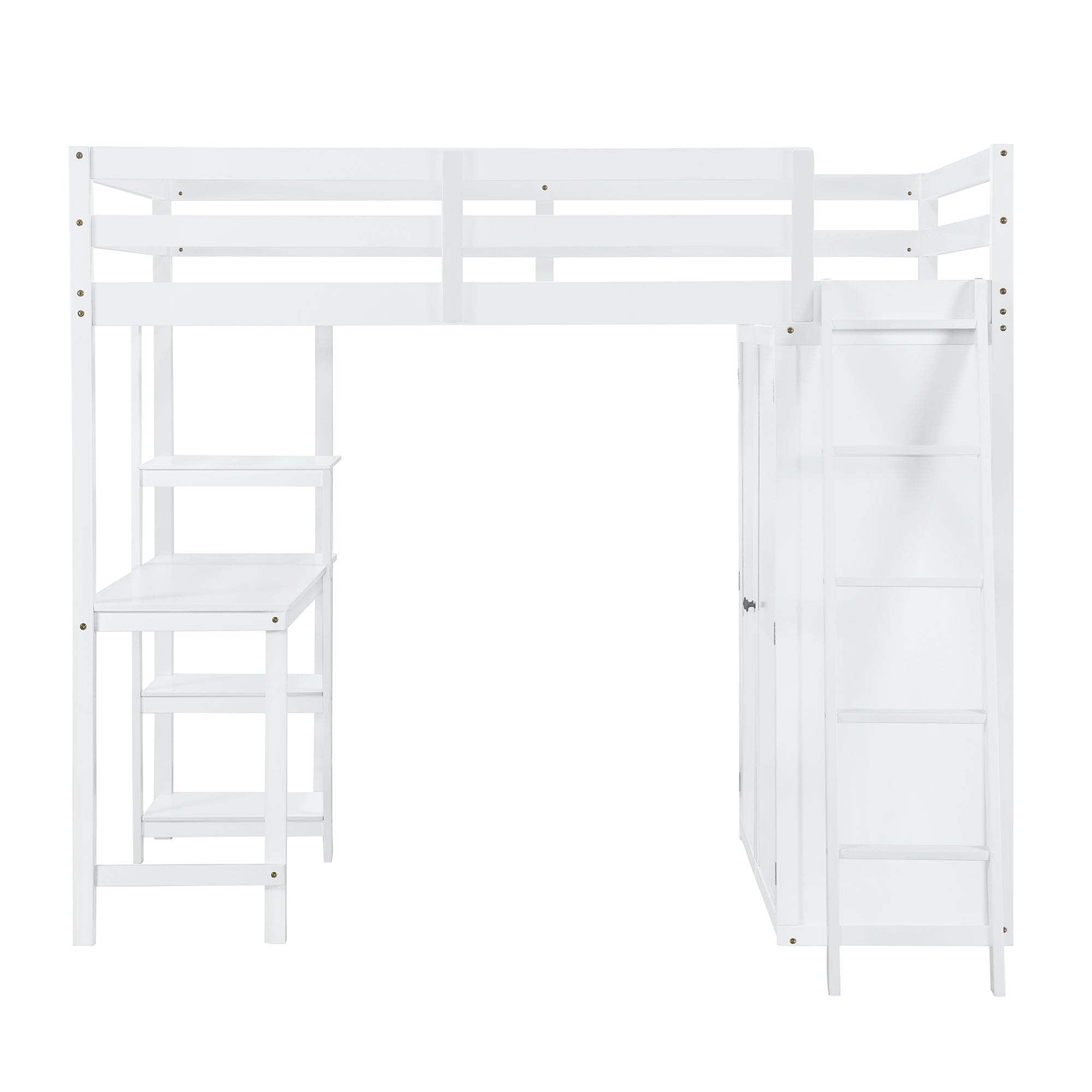 Full Size Loft Bed with Wardrobe and Desk and Shelves, White - Atlantic Fine Furniture Melbourne FL