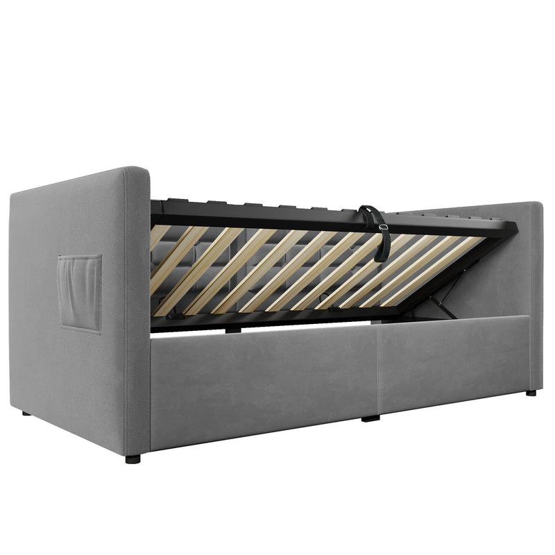 Upholstered Hydraulic Storage Daybed With USB & Type C Charging