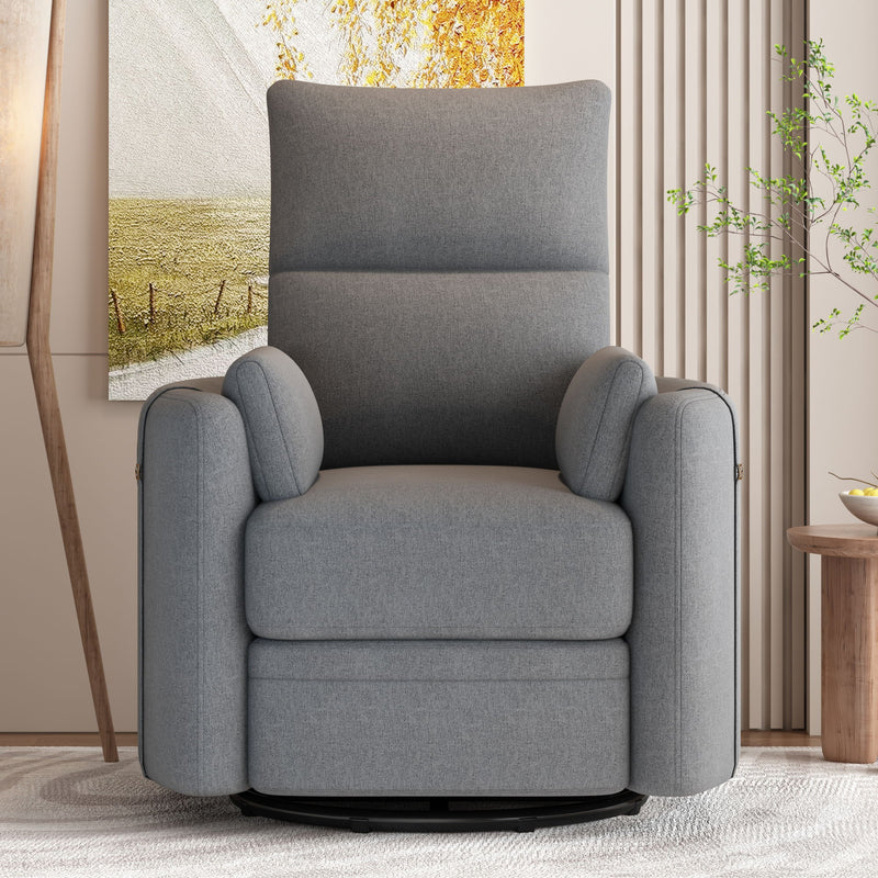 Upholstered Swivel Recliner Manual Rocker Recliner Chair Baby Nursery Chair With Two Removable Pillows For Living Room