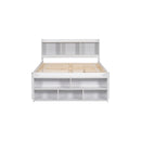 Full Bed with Bookcase Headboard, Under bed Storage Drawers and Bed End Storage Case,White