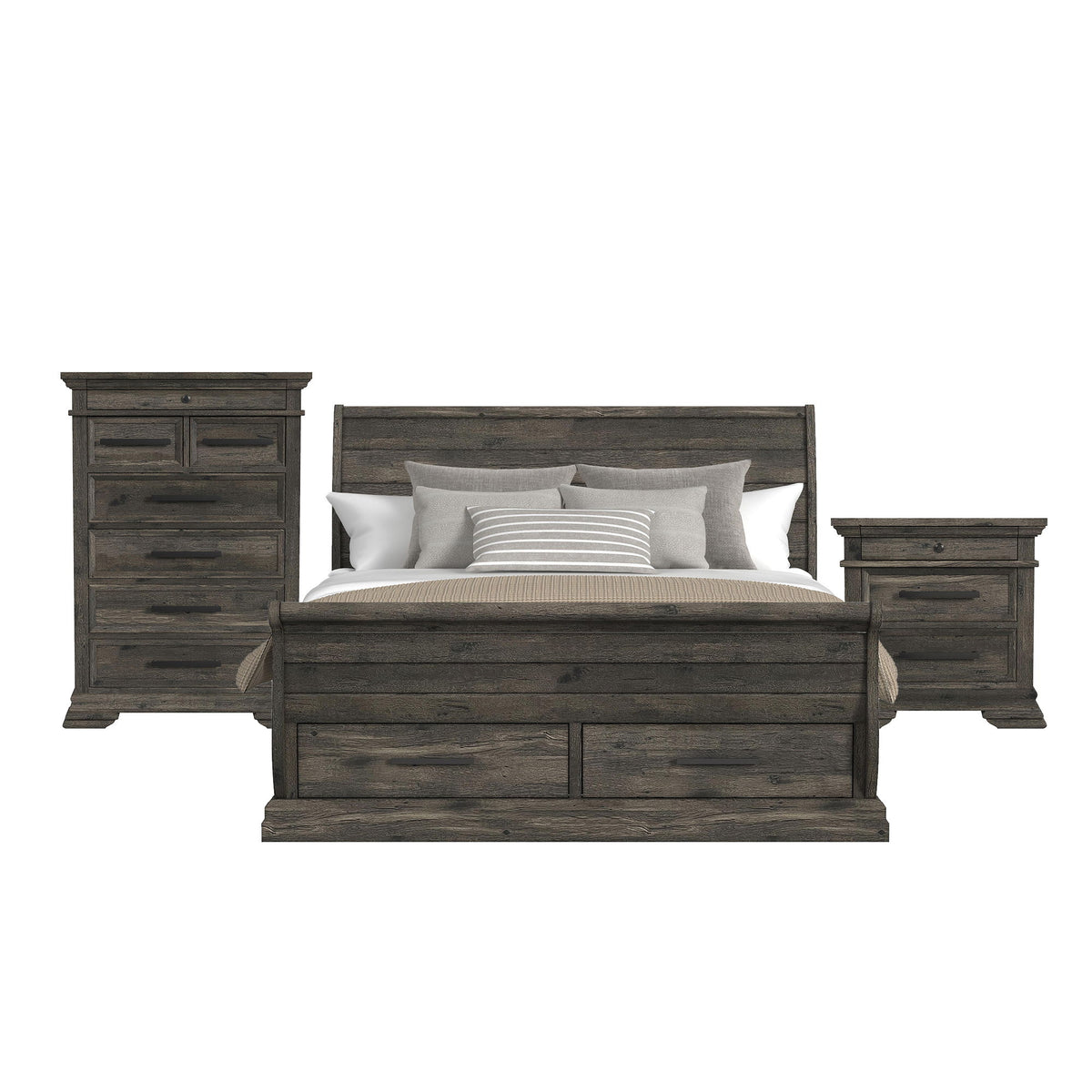 Park Ridge Sleigh Storage Bedroom Set in Dark Gray by Elements International