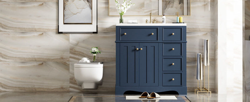 Bathroom Vanity With Resin Sink Combo, Frame Bathroom Storage Cabinet, Freestanding Vanity Set With 3 Drawers & Adjustable Shelf - Blue