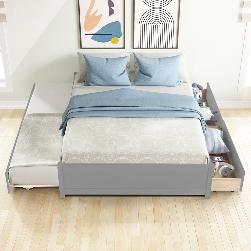 FULL BED WITH TWIN SIZE TRUNDLE AND TWO DRAWERS FOR GREY COLOR