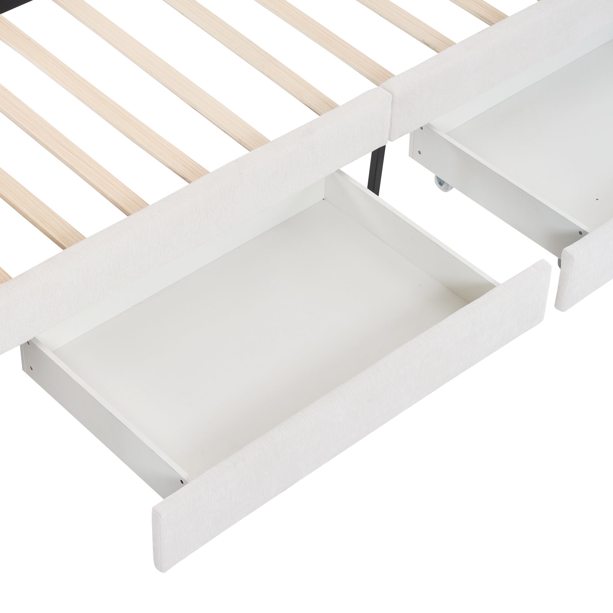 Twin Size Upholstered Platform Bed with Cartoon Ears Shaped Headboard and 2 Drawers, White - Atlantic Fine Furniture Melbourne FL