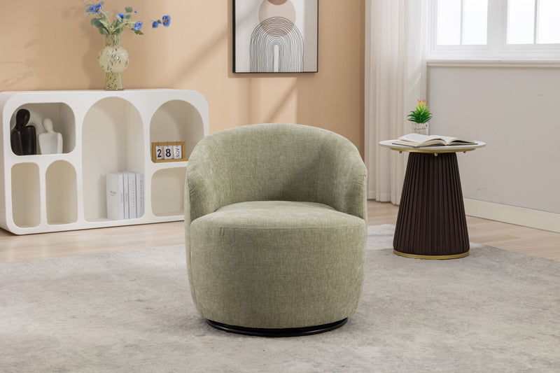 Chenille Fabric Swivel Accent Armchair Barrel Chair With Powder Coating Metal Ring