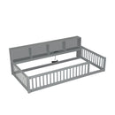 Twin Long Floor Bed With Storage Cabinets And USB Ports - Gray