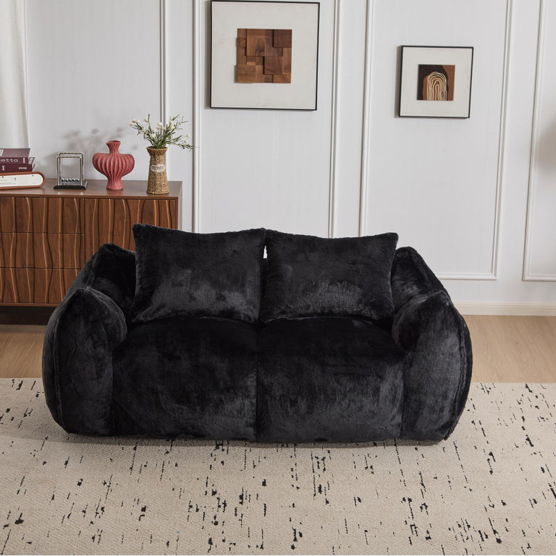 Giant Bean Bag Couch, Ultra Soft Fluffy Loveseat For Living Room Reading Chair With Pillows - Black