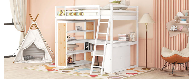 Loft Bed With Ladder, Shelves, And Desk