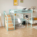 Heavy Metal Frame Full Loft Bed With Desk & Storage, 4 Cabinets, Staircase, Rack Space Saver - Green