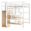 Loft Bed With Storage Staircase And Small Wardrobe, Built - In Desk And Storage Shelves