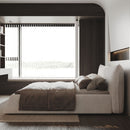 Upholstered Platform Bed With Special Shaped Velvet Headboard