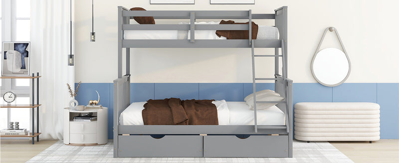 Twin-Over-Full Bunk Bed with Ladders and Two Storage Drawers(Gray){old sku:LT000165AAE}