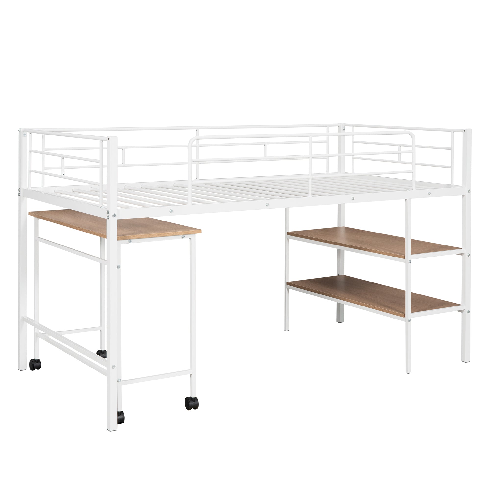 Twin Size Metal Loft Bed with Desk and Shelves,White - Atlantic Fine Furniture Melbourne FL