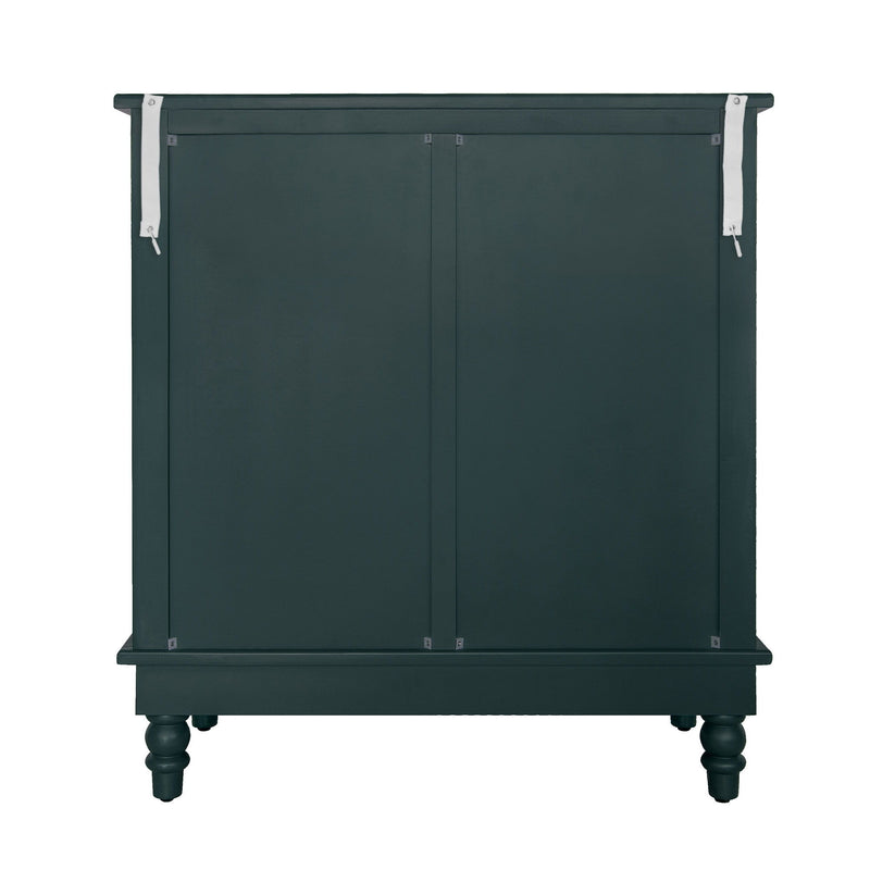 Hollow Carved 2 Door Accent Cabinet With Adjustable Shelf, Sideboard Buffet For Entryway, Living Room Or Bedroom - Blackish Green