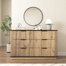 Modern 6 Drawer Cabinet With Metal Rounded Corners And Exquisite Handles Multi Functional Storage - Natural Wood
