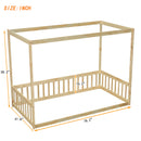 Canopy Frame Floor Bed With Fence, Guardrails