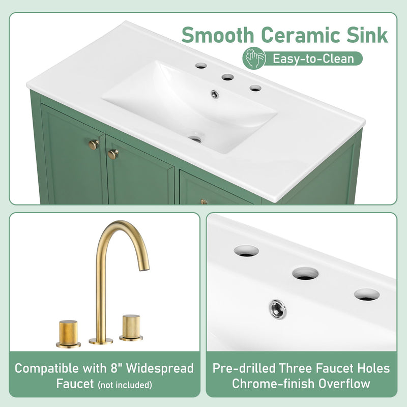 Elegant Vintage Bathroom Vanity With Sink And Soft Closing Door, 4 Drawers Of Different Sizes Frame