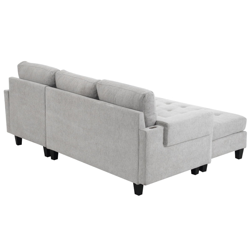 L Shaped Sofa Sectional Couch Sofa Bed With Two USB Ports, A Movable Ottoman And A Reversible Chaise Lounge For Living Room