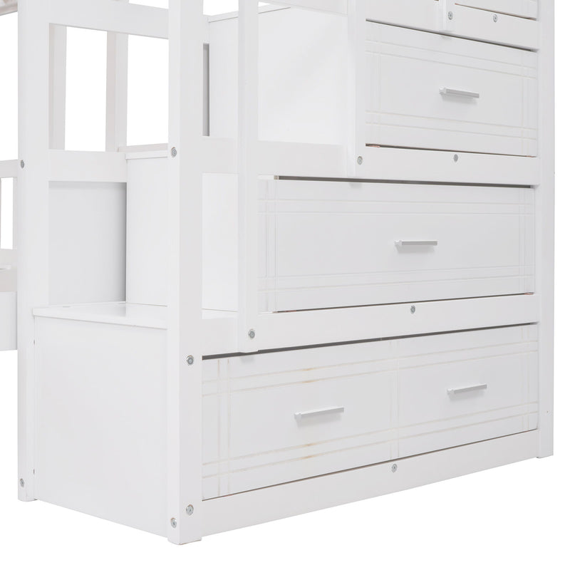 Multifunctional Triple Bunk Bed With Drawers And Guardrails