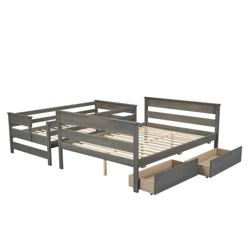 Wood Twin over Full Bunk Bed with 2 Drawers, Gray