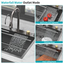 Waterfall Kitchen Sink With Pull Out Faucet & Cup Washer