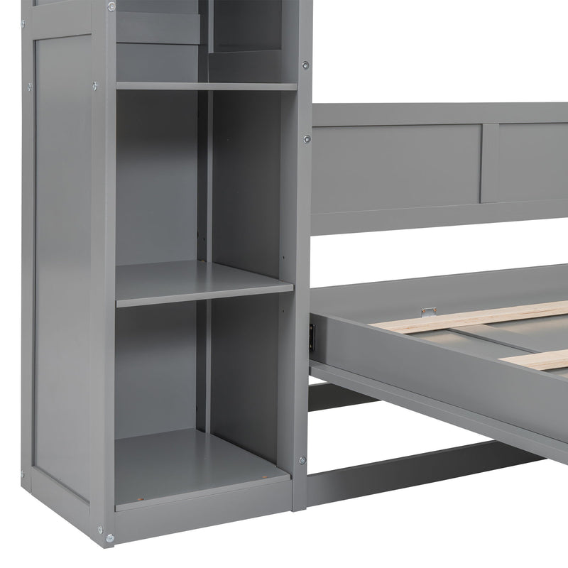 Wall Murphy Bed With Shelves And LED Lights