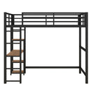 Full Size Metal Loft Bed with Built-in Desk and Storage Shelves, Black