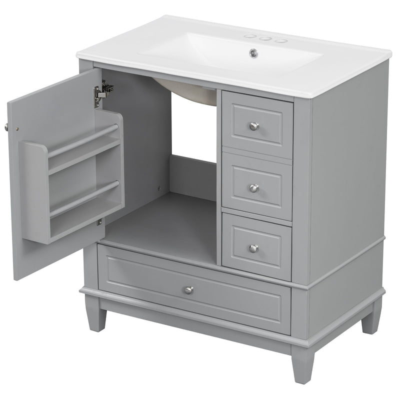 Freestanding Bathroom Vanity With Sink, Soft Close Door, 3 Drawers