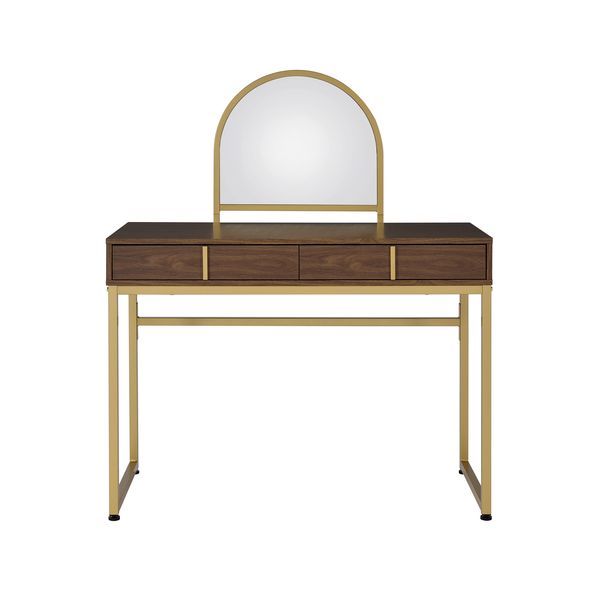 Coleen - Vanity Desk - Walnut & Gold Finish - 50" - Atlantic Fine Furniture Inc