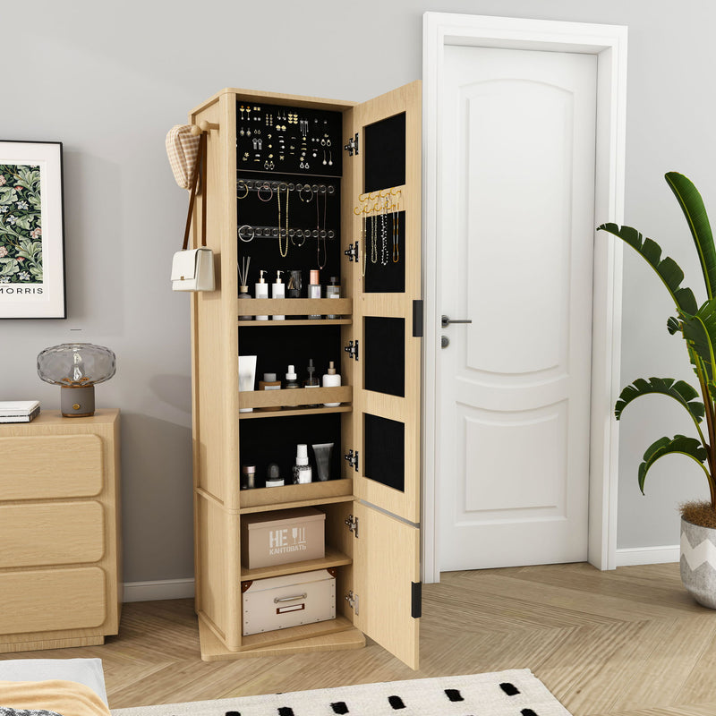 360 Degrees Rotating Makeup Cabinet With Full-Length Mirror, Jewelry Storage
