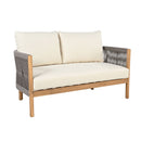 2 Pieces Outdoor Acacia Furniture Set, Woven Rope Outdoor Patio Loveseat, 2 Seat Deep Seating Group With Cushions And Coffee Table For Porch - Teak / Gray / Beige