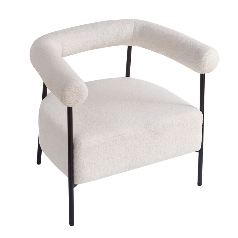 Modern Boucle Fabric Upholstered Accent Chair, Curved Armchair With Metal Frame - White