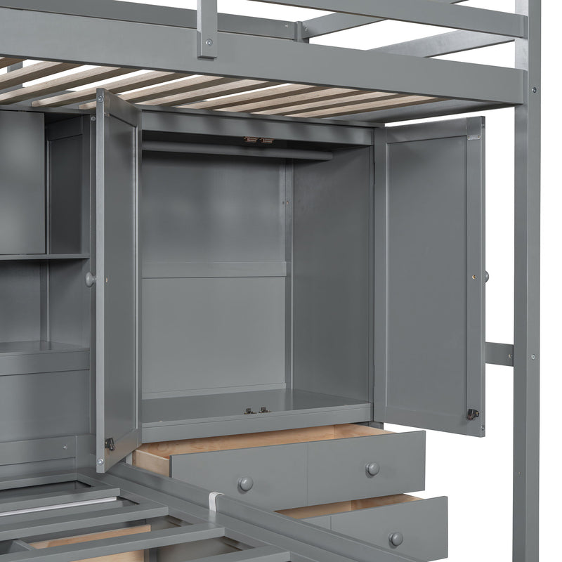 Bunk Bed With Drawers, Wardrobe, Storage Shelves And Hydraulic