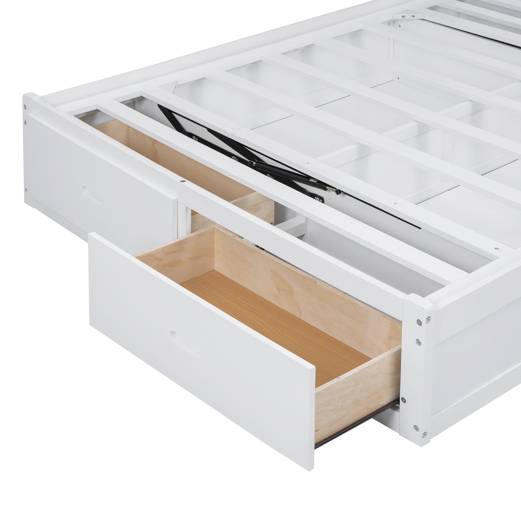 Wood Queen Size Hydraulic Platform Bed with Storage LED Headboard, Charging Station and 2 Drawers, White - Atlantic Fine Furniture Melbourne FL
