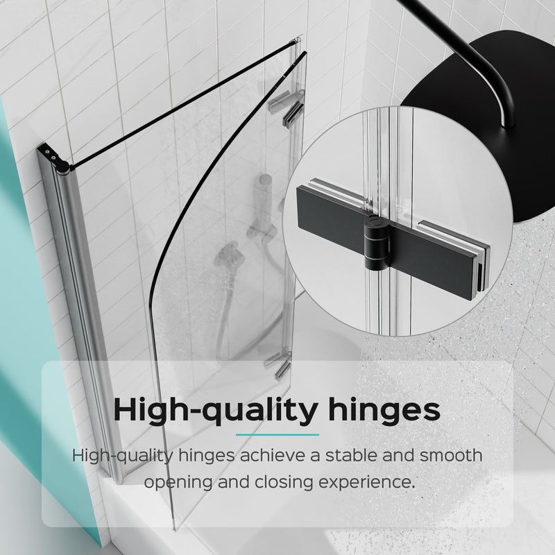 Frameless Folding Pivot Bathtub Door With Clear Tempered Glass