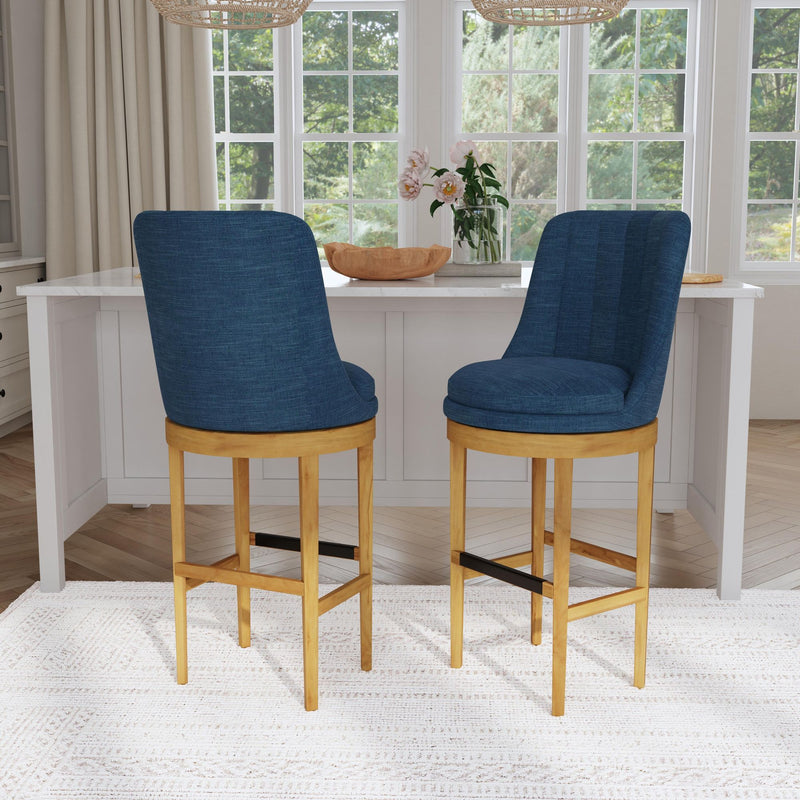 Carmen - Swivel Bar Stool (Set of 2) - Natural / Blue