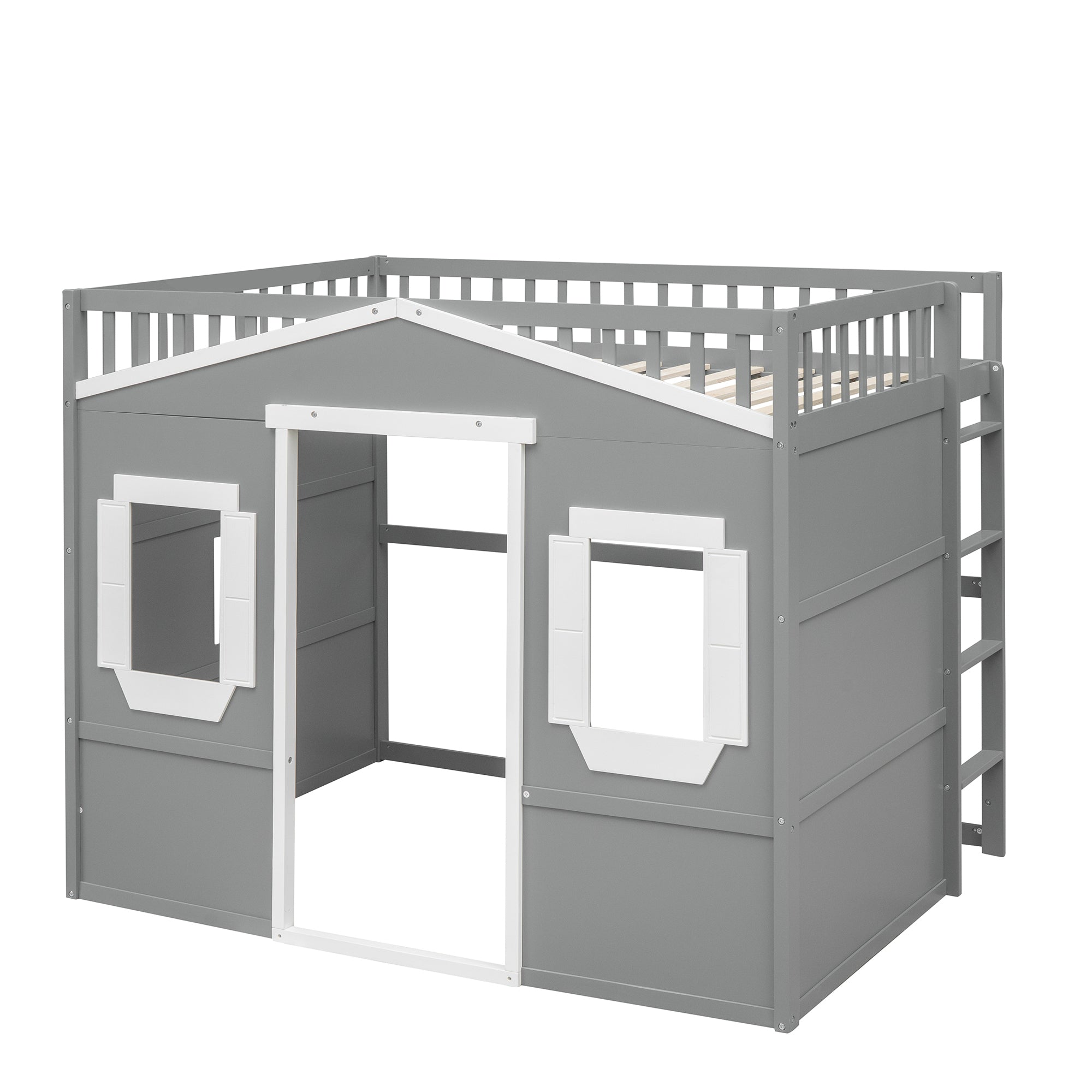 Full Size House Loft Bed With Ladder-Gray+White Frame - Atlantic Fine Furniture Melbourne FL