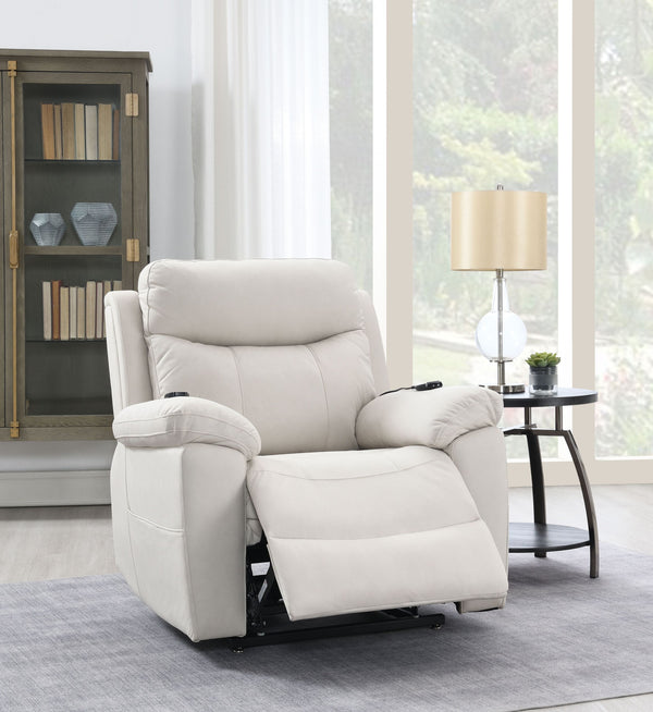 Chriki Beige Polished Microfiber Power Motion Recliner with Lift, Heating & Massage Chair