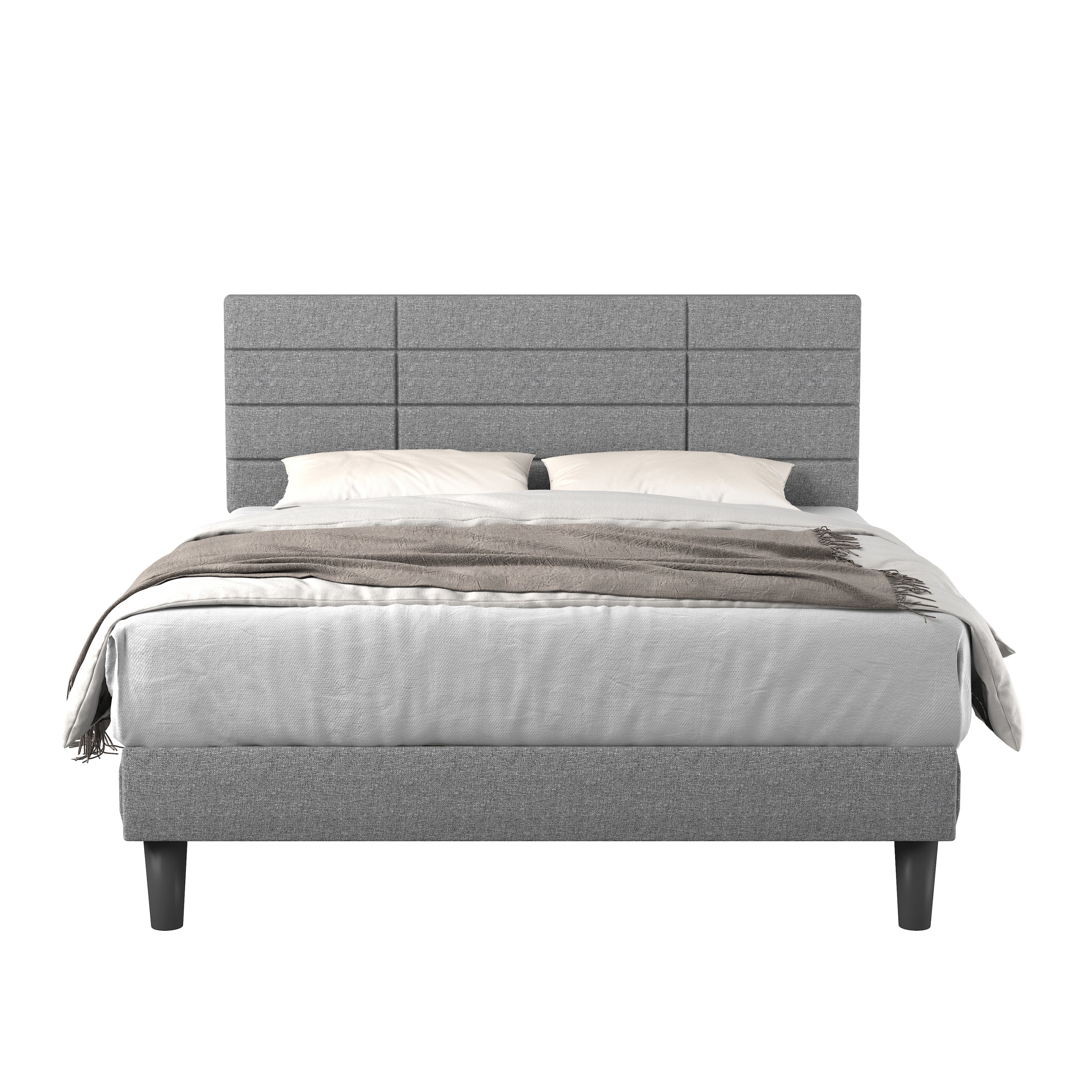 Molblly Full Size Bed Frame with Upholstered Headboard, Strong Frame, and Wooden Slats Support, Non-Slip and Noise-Free, No Box Spring Needed, Easy Assembly, Light Grey - Atlantic Fine Furniture Melbourne FL