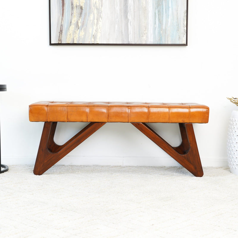 Mia - Bench With Buttons - Brown / Rustic