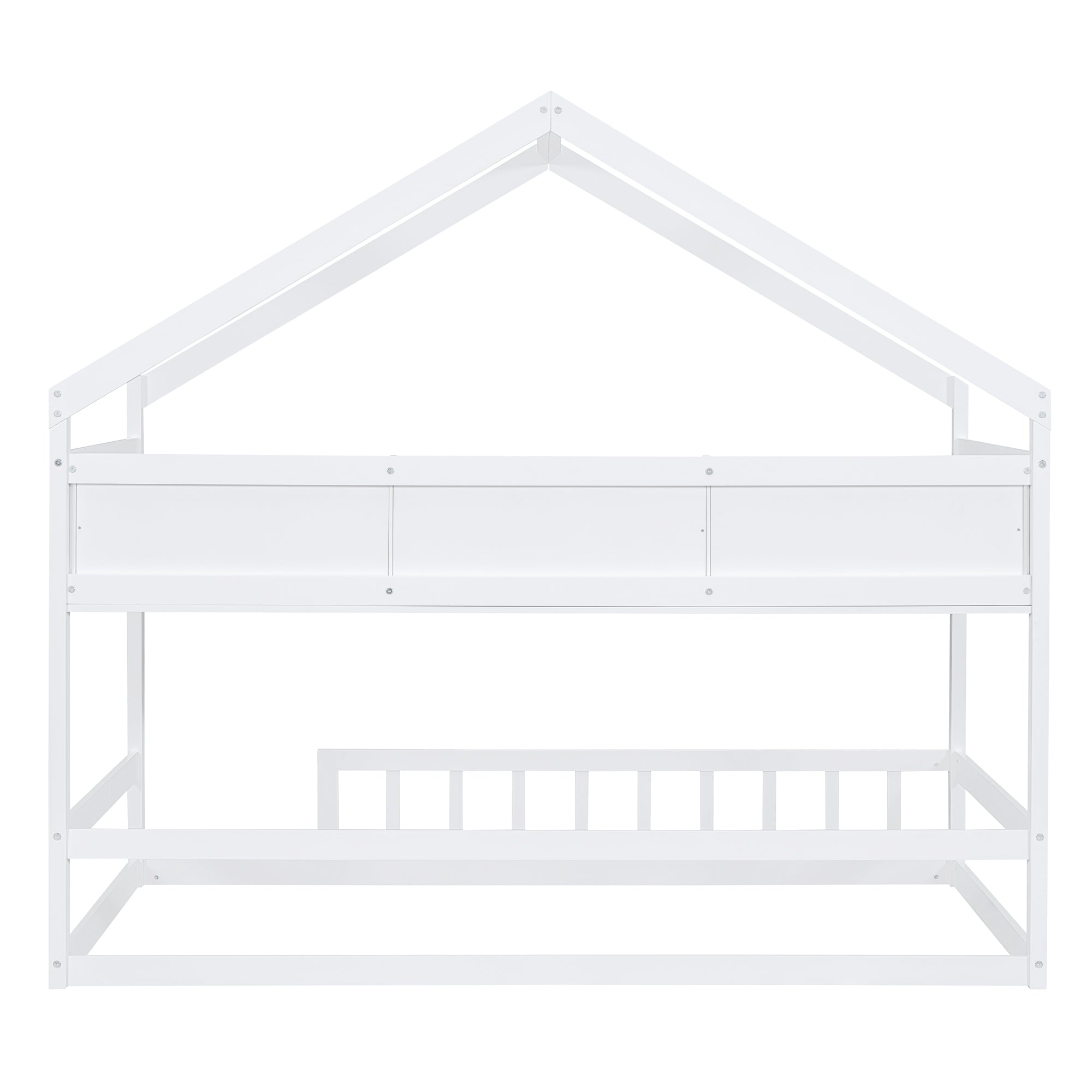 Wooden Twin Size House Bed with Storage Shelf,Kids Bed with Fence and Roof, White - Atlantic Fine Furniture Melbourne FL