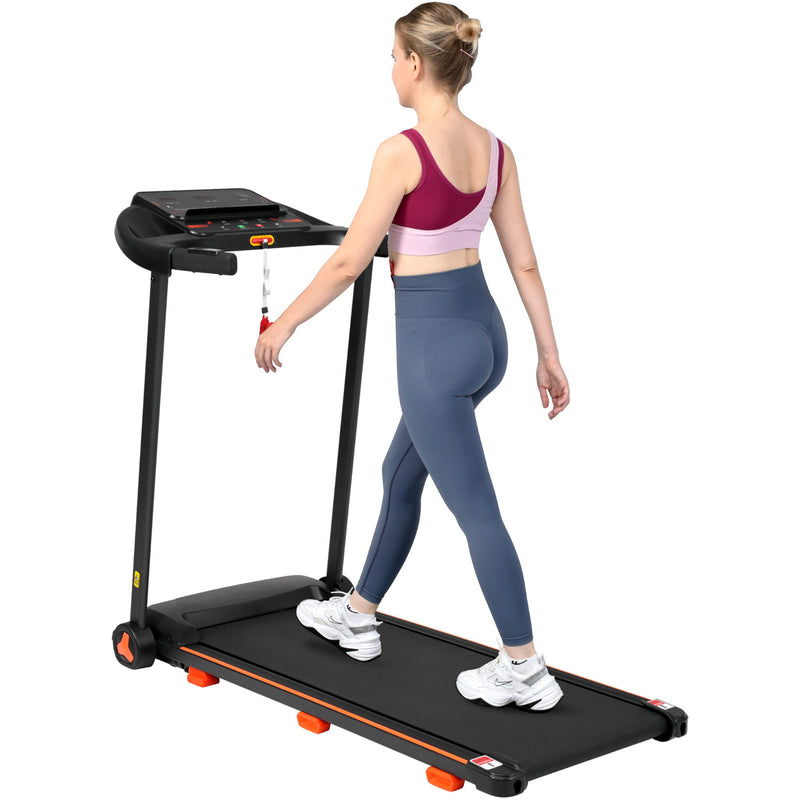 2.5Hp Quiet Folding Treadmill With Heart Rate Sensor, 300Lbs Weight Capacity, With USB Charge Station For Android & Bluetooth Speaker, 6 Shock Absorbing - Black