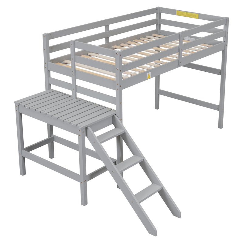 Twin Loft Bed With Platform, Ladder