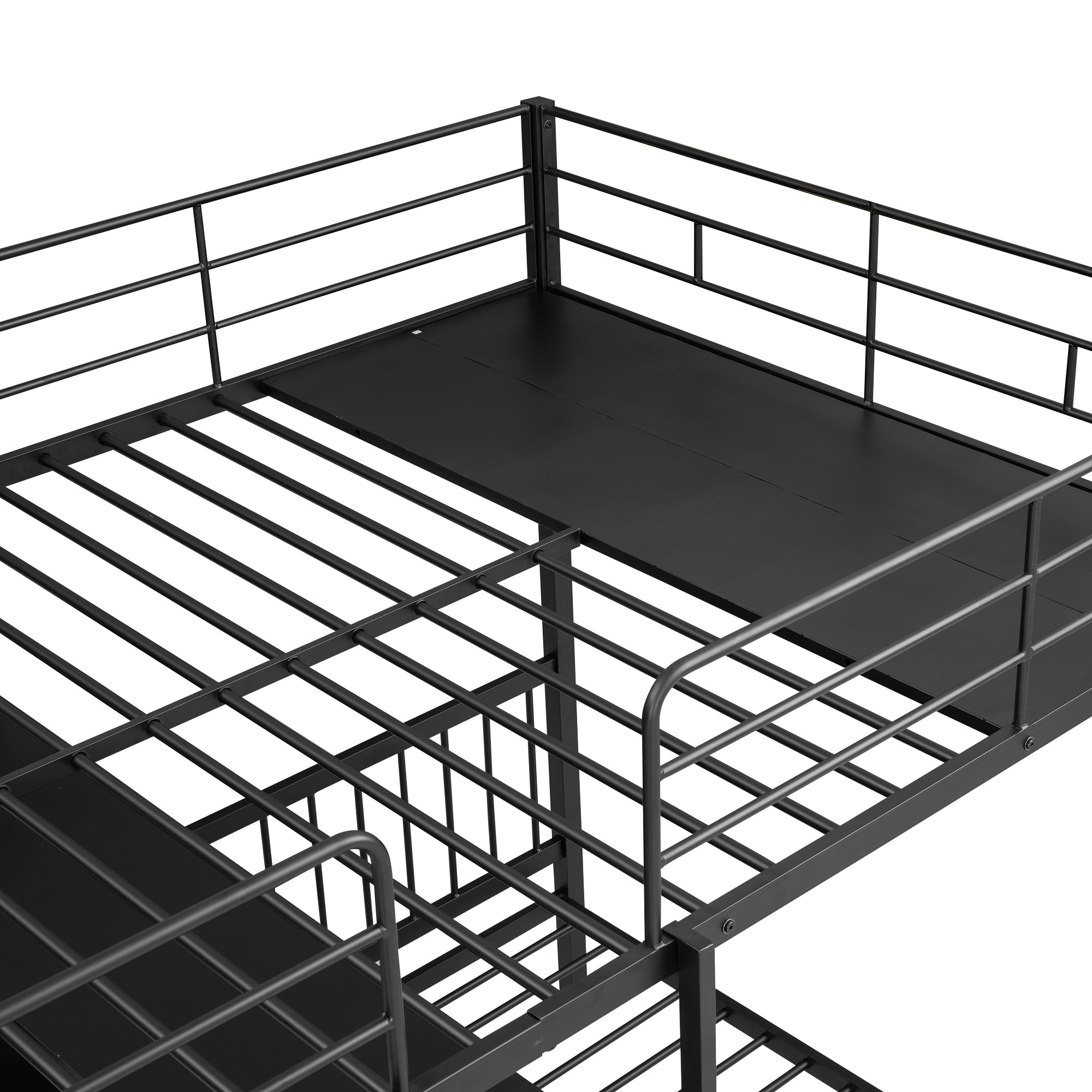 Full Over Twin Metal Bunk Bed with Built-in Desk, Shelves and Ladder, Black - Atlantic Fine Furniture Melbourne FL