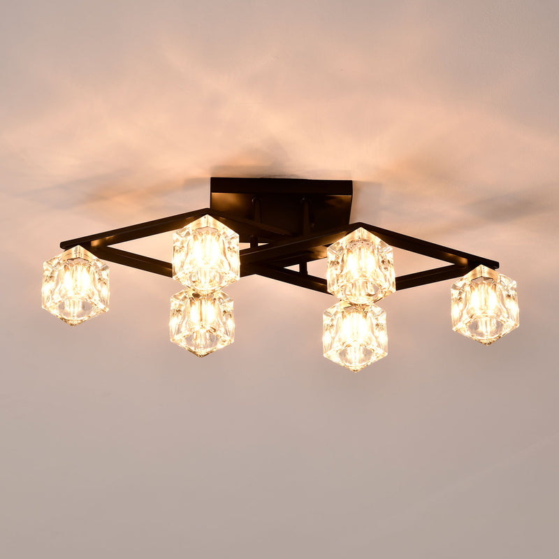 6 Light Crystal Ceiling Light For Dining Room, Modern Ceiling Lamp With Light Fixture For Entryway, Lobby, Kitchen, Bedroom, Living Room, Conference Room, (6*G9 Bulbs Included)